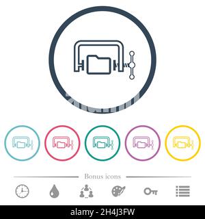 Folder compression outline flat color icons in round outlines. 6 bonus icons included. Stock Vector