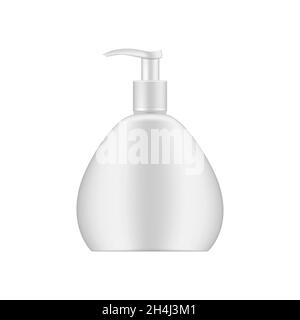 White cosmetic bottle with dispenser, realistic mockup. Beauty skin care product packaging container, vector mock-up Stock Vector