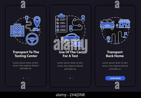Road test services dark onboarding mobile app page screen Stock Vector
