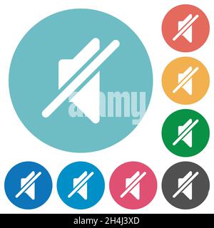Mute solid flat white icons on round color backgrounds Stock Vector
