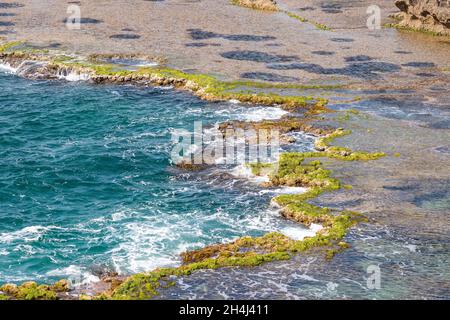 Low angle wide view of the sunset at the sea Poleg beach Israel. Stock Photo