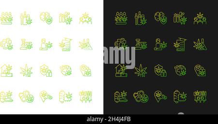 Cannabis in everyday life gradient icons set for dark and light mode Stock Vector