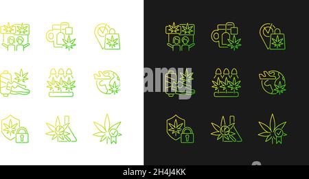Cannabis usage gradient icons set for dark and light mode Stock Vector