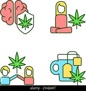 Cannabis and mental health RGB color icons set Stock Vector