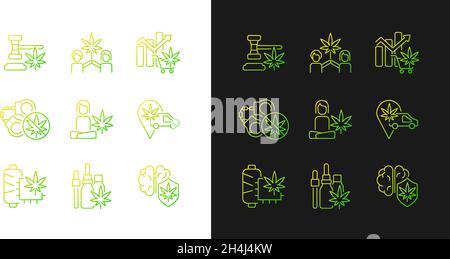 Marijuana plant use gradient icons set for dark and light mode Stock Vector