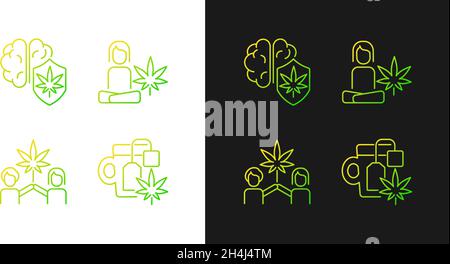 Cannabis and mental health gradient icons set for dark and light mode Stock Vector
