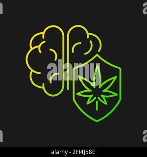 Marijuana brain protection gradient vector icon for dark theme Stock Vector