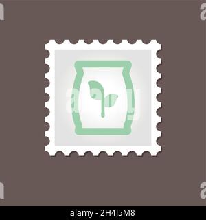 Fertilizer stamp. Outline vector illustration. Present By Green Nitrogen, Potassium, Phosphorus and Leaf Sack, eps 10 Stock Vector