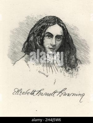 Vintage illustration portrait of Elizabeth Barrett Browning English poet of the Victorian era Stock Photo