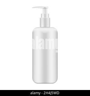 Cosmetic bottle with dispenser isolated on white, realistic mockup. Beauty skin care product packaging container, vector mock-up Stock Vector