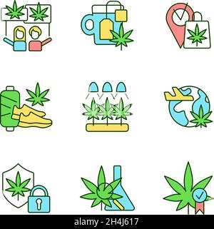 Cannabis usage RGB color icons set Stock Vector