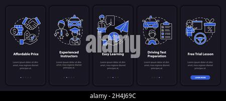 Driving school benefits dark onboarding mobile app page screen Stock Vector