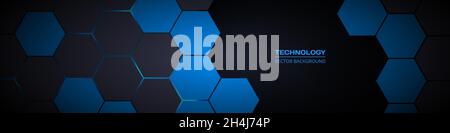 Dark gray and blue horizontal hexagonal 3d technology abstract vector ...