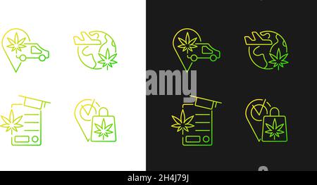Worldwide cannabis industry gradient icons set for dark and light mode Stock Vector