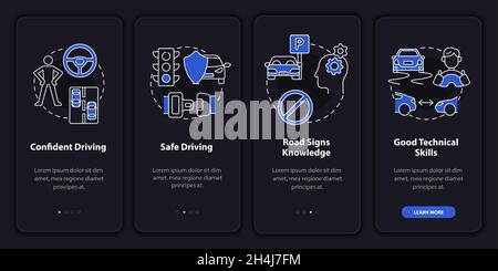Driving course results dark onboarding mobile app page screen Stock Vector