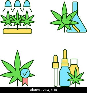 Cannabis growing RGB color icons set Stock Vector