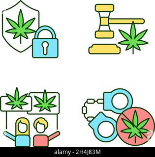 Legality of cannabis RGB color icons set Stock Vector