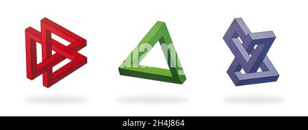 Impossible 3d geometric figures construction on white background. Optical illusion. Stock Photo