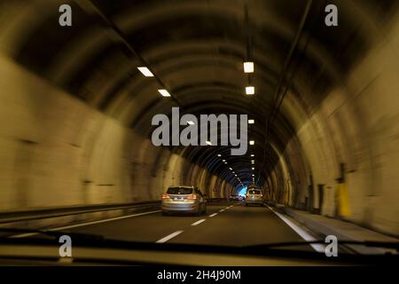 tunnel with motion blur. Underground tunnel in the city with cars driving. City infrastructure. tunnel in highway Stock Photo