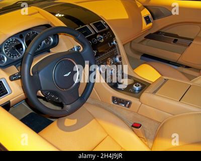 Kiev, Ukraine - March 7, 2011: Aston Martin Rapid. New Car. View of the interior of a modern automobile showing the dashboard Stock Photo