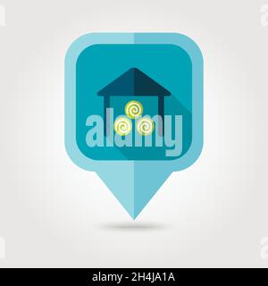 Shed flat pin map icon. Map pointer. Map markers. Farm. Field. Vector illustration eps 10 Stock Vector
