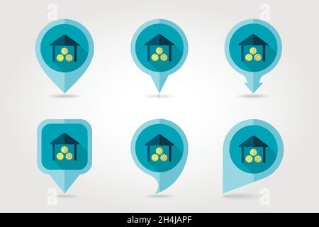 Shed flat mapping pin icon with long shadow, eps 10 Stock Vector