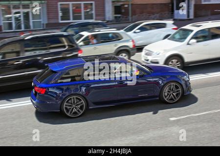 Kiev, Ukraine - June 10, 2017: Blue Audi RS6 Avant C7 in motion Stock Photo
