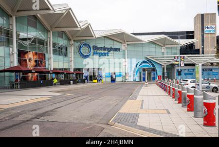 Birmingham International Airport building with logo sign. Birmingham, the UK - October 14, 2021 Stock Photo