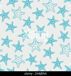Starfish seamless vector pattern, hand drawn doodle background Stock Vector