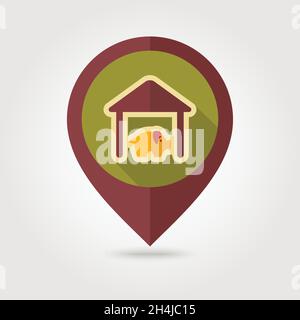 Pigsty flat mapping pin icon with long shadow, eps 10 Stock Vector