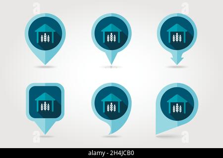 Barn flat mapping pin icon with long shadow, eps 10 Stock Vector
