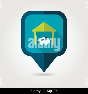 Pigsty flat pin map icon. Map pointer. Map markers. Farm. Field. Vector illustration eps 10 Stock Vector