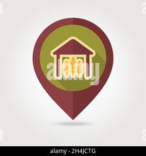 Barn flat mapping pin icon with long shadow, eps 10 Stock Vector