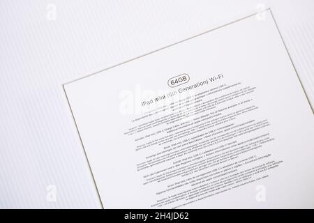 iPad mini descriptions on the package - Apple Computers Stock Photo