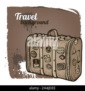 Vintage suitcase vector illustration, old travel bag isolated on white background Stock Vector