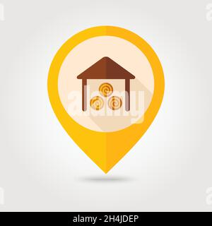 Shed flat mapping pin icon with long shadow, eps 10 Stock Vector
