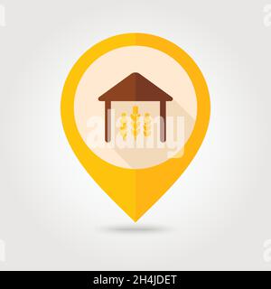 Barn flat mapping pin icon with long shadow, eps 10 Stock Vector