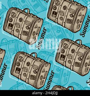 Vintage suitcase seamless vector pattern, old travel bag background Stock Vector