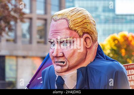 Toronto, Ontario, Canada-October 28, 2019: Doug Ford large doll. Worker's Unions protested the Provincial Conservative Government led by Doug Ford whi Stock Photo