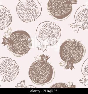 Pomegranate vector seamless pattern, hand drawn fruit food background Stock Vector