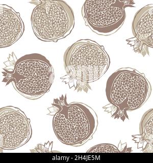 Pomegranate vector seamless pattern, hand drawn fruit food background Stock Vector