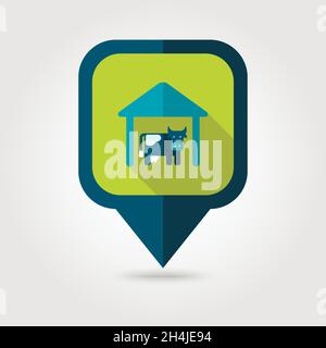 Cowshed flat pin map icon. Map pointer. Map markers. Farm. Field. Vector illustration eps 10 Stock Vector