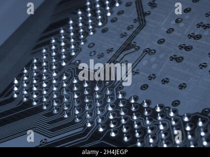 macro photo of printed circuit board with pin grid array Stock Photo