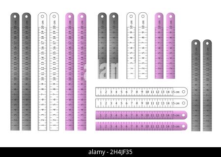 Metal and plastic straight rulers set vector illustration. Stock Vector