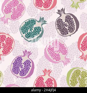 Pomegranate vector seamless pattern, hand drawn fruit food background Stock Vector