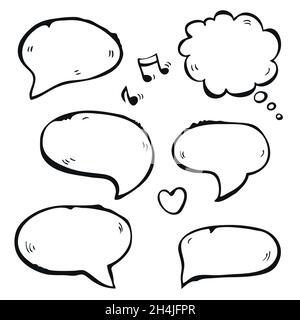 Speech bubble vector set, hand drawn collection, isolated on white background Stock Vector