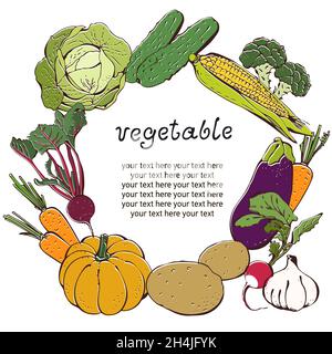 Vegetables vector set, hand drawn vegetable collection, food background Stock Vector