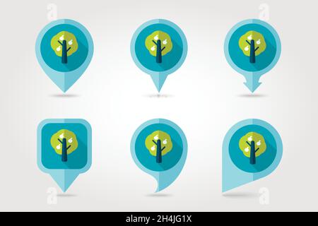 Fruit tree flat mapping pin icon with long shadow, eps 10 Stock Vector