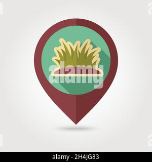 Grass flat mapping pin icon with long shadow, eps 10 Stock Vector