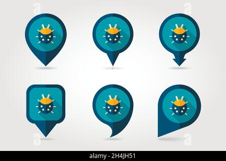Ladybug flat vector pin map icon. Map pointer. Map markers. Garden, eps 10 Stock Vector